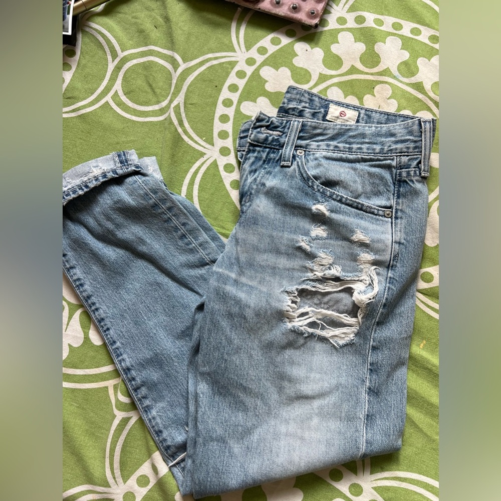 AG Ex-Boyfriend Slim Jeans, Distressed, Light Washed